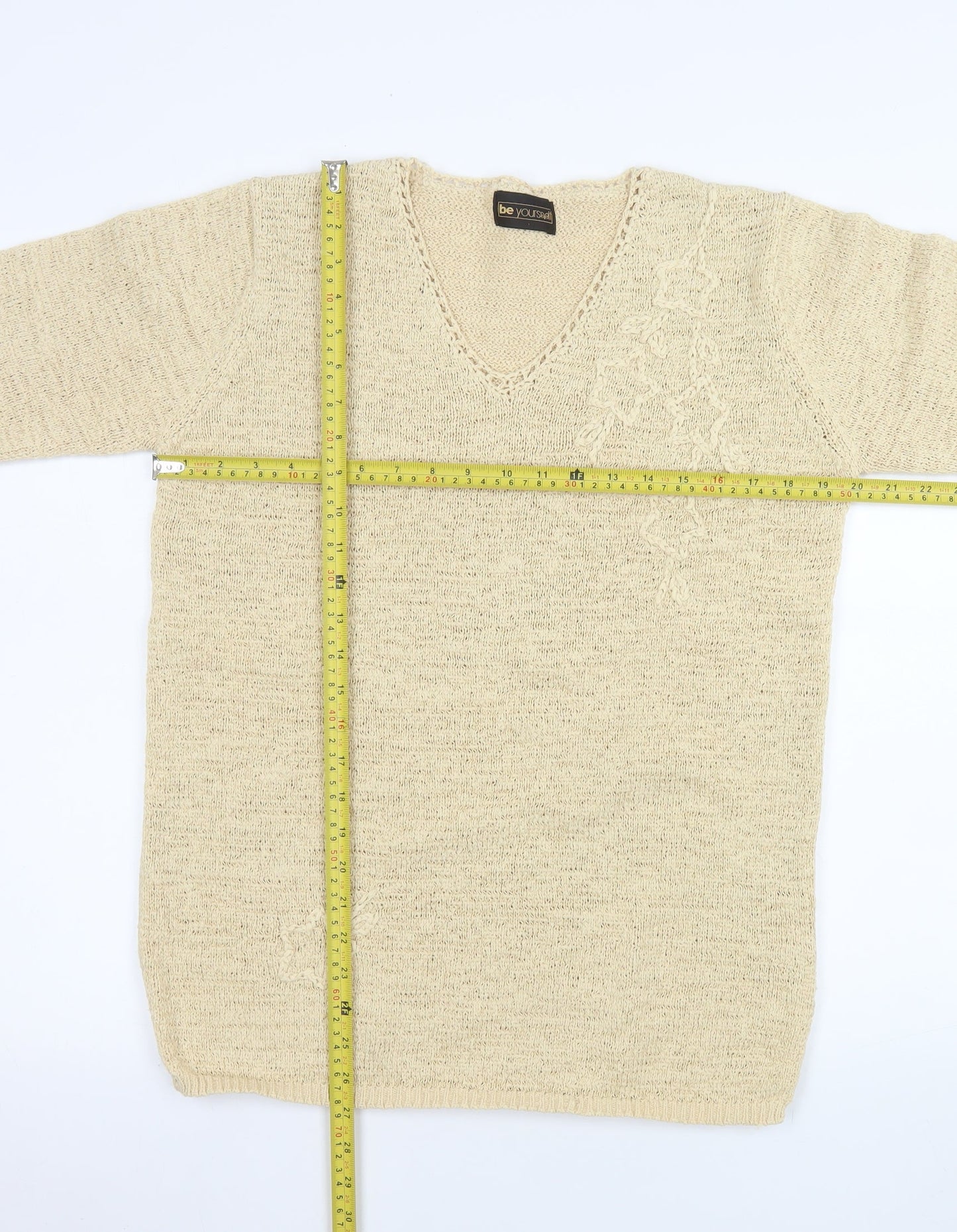 Be Yourself Womens Beige V-Neck Long Sleeve Pullover Jumper Size 14/16