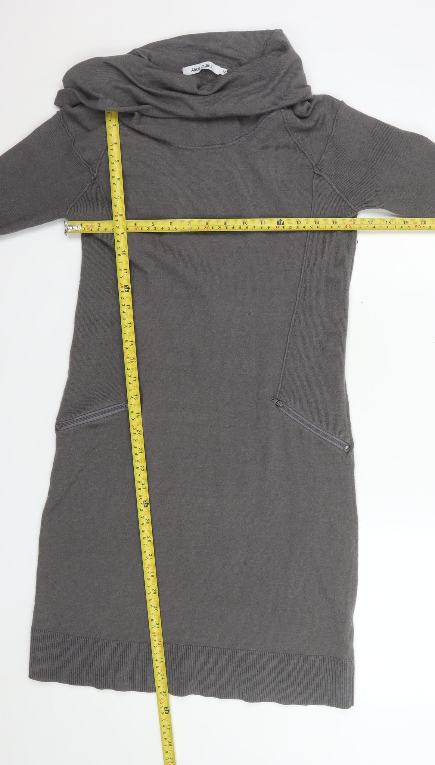 Alice Collins Women’s Grey Knit Cowl Neck Sweater Dress Size 12