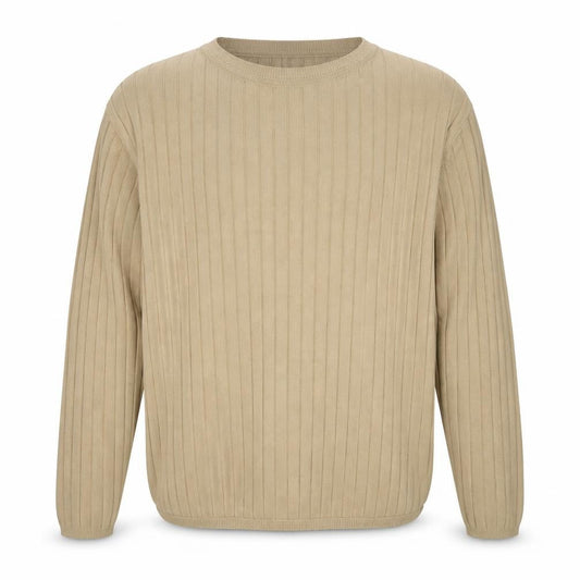 Cedarwood State Men's Beige 2XL Ribbed Crew Neck Cotton Blend Jumper