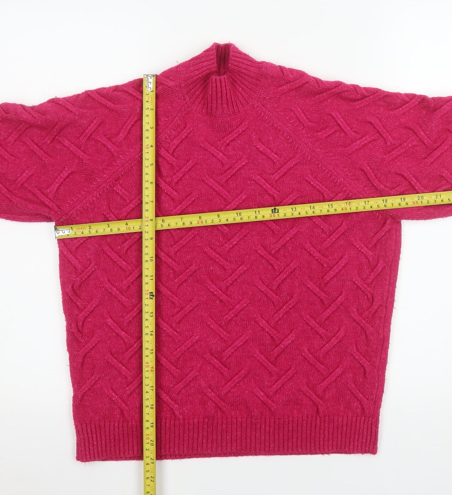 Lipsy Women’s Pink Mock Neck Cable Knit Jumper Size 10