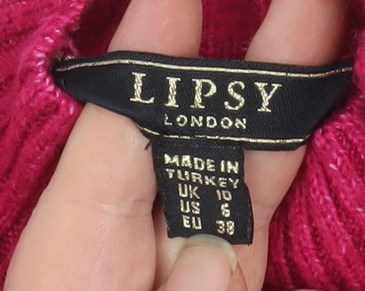 Lipsy Women’s Pink Mock Neck Cable Knit Jumper Size 10