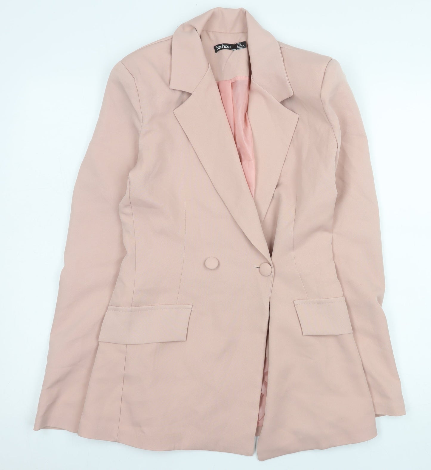 Boohoo Women Pink Blazer UK 8 Double-Breasted Tailored Jacket