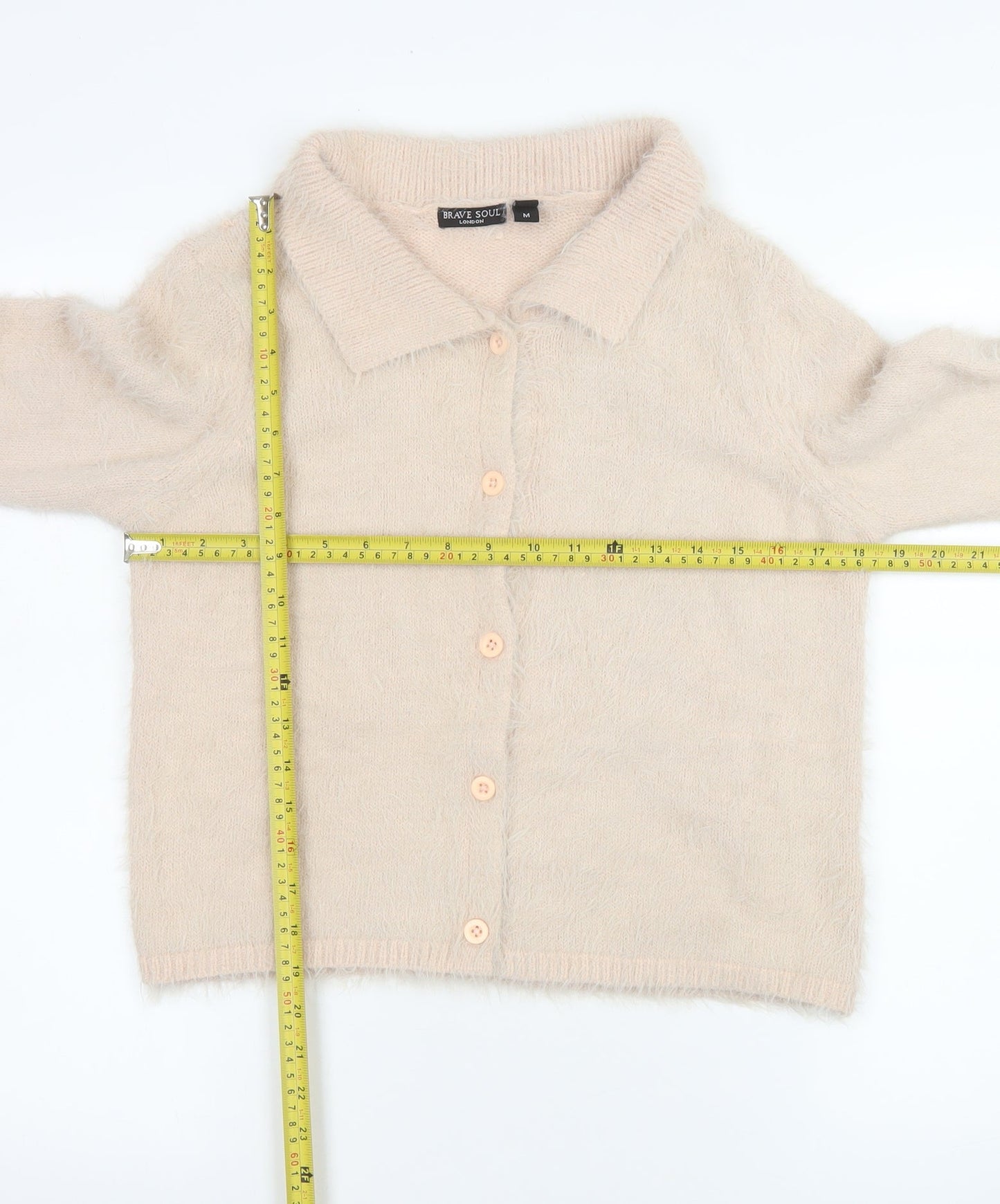 Brave Soul Women’s Beige Collared Button-Up Cardigan Size M