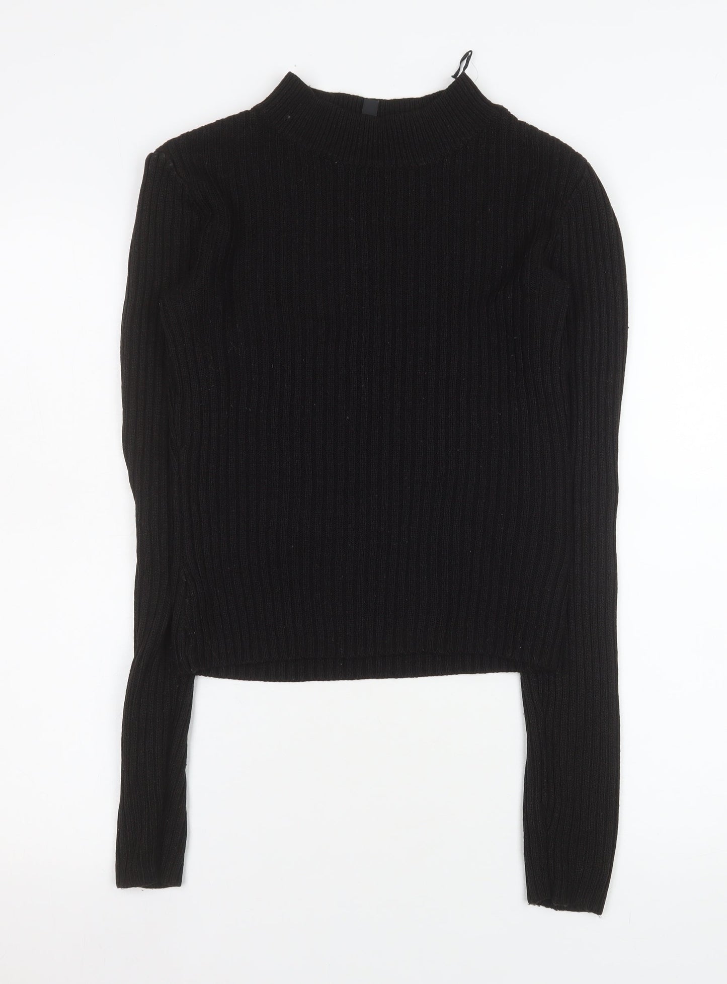 H&M Divided Women Black Ribbed Long Sleeve Mock Neck Jumper M