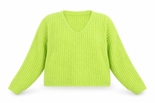 Tu Women Green Chunky Knit V-Neck Pullover Jumper Size 12