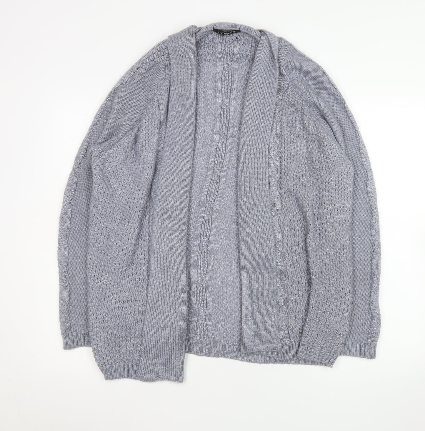 Bonmarché Womens Grey Cable-Knit Open Long Sleeve Cardigan L