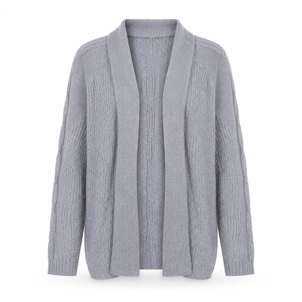 Bonmarché Womens Grey Cable-Knit Open Long Sleeve Cardigan L