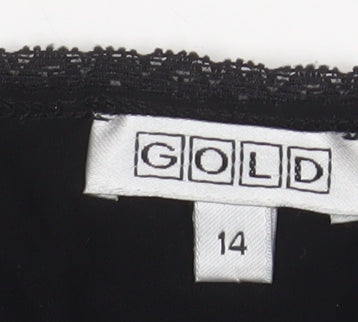 Gold Women’s Black Long Sleeve V-Neck Stretch Tunic Top Size 14