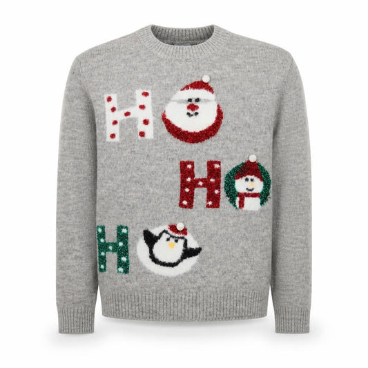 George Mens Grey Christmas Jumper M Santa Snowman Penguin Pullover