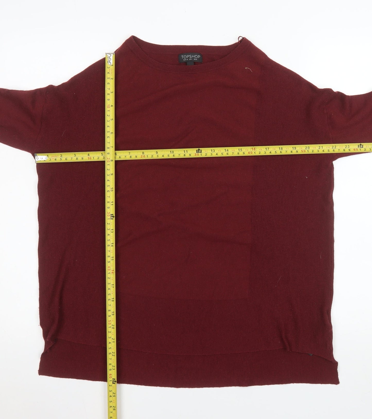 Topshop Women Red Size 6 Relaxed Fit 3/4 Sleeve Knit Jumper