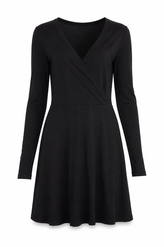 H&M Women Black Wrap Dress Size 6 Long Sleeve Viscose Stretch