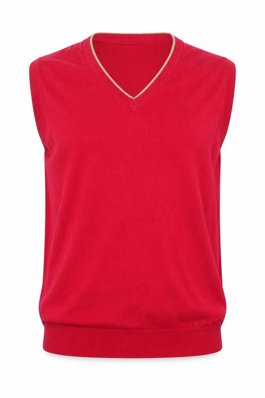 Woolovers Men's Red Cotton Cashmere V-Neck Sleeveless Jumper Vest M