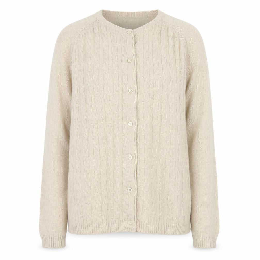 ISLE Essentials Womens Beige Cable Knit Cardigan Size 14-16 Wool Blend