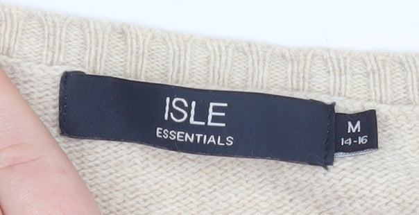 ISLE Essentials Womens Beige Cable Knit Cardigan Size 14-16 Wool Blend