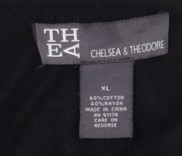 Chelsea & Theodore Women’s Black XL Open Ruffle Knit Cardigan
