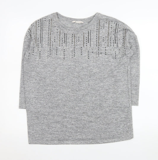 Tu Woman Grey Embellished Long Sleeve Tunic Top Size 10