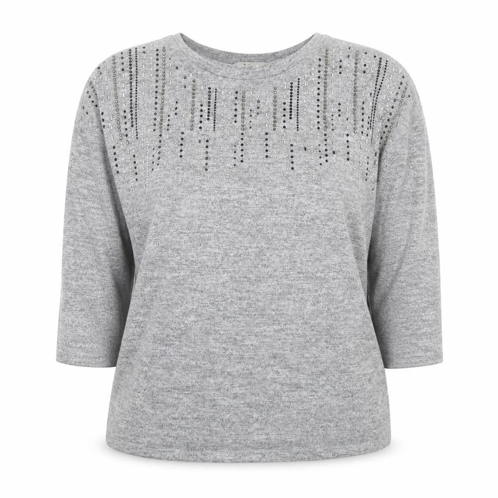 Tu Woman Grey Embellished Long Sleeve Tunic Top Size 10