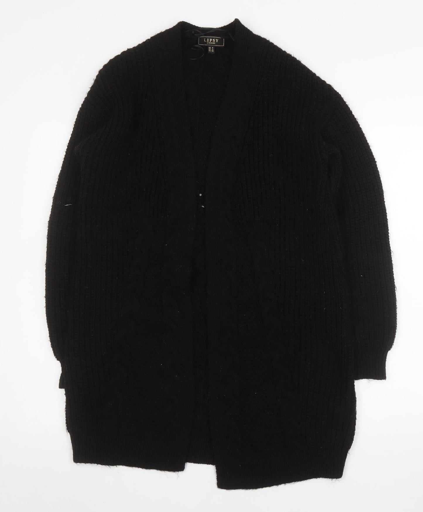 Lipsy Women’s Black Chunky Knit Longline V-Neck Cardigan Size 8
