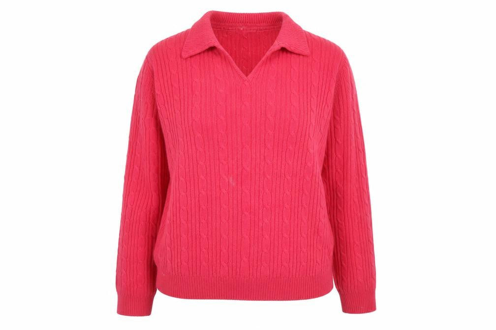 Isle Women’s Pink Collared Cable-Knit Jumper Size L 18-20