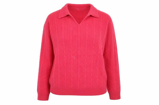 Isle Women’s Pink Collared Cable-Knit Jumper Size L 18-20
