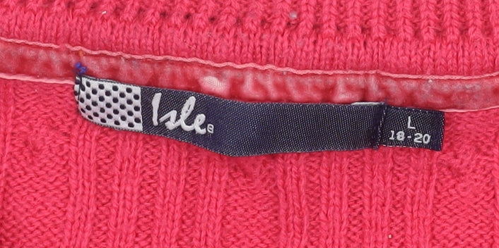 Isle Women’s Pink Collared Cable-Knit Jumper Size L 18-20