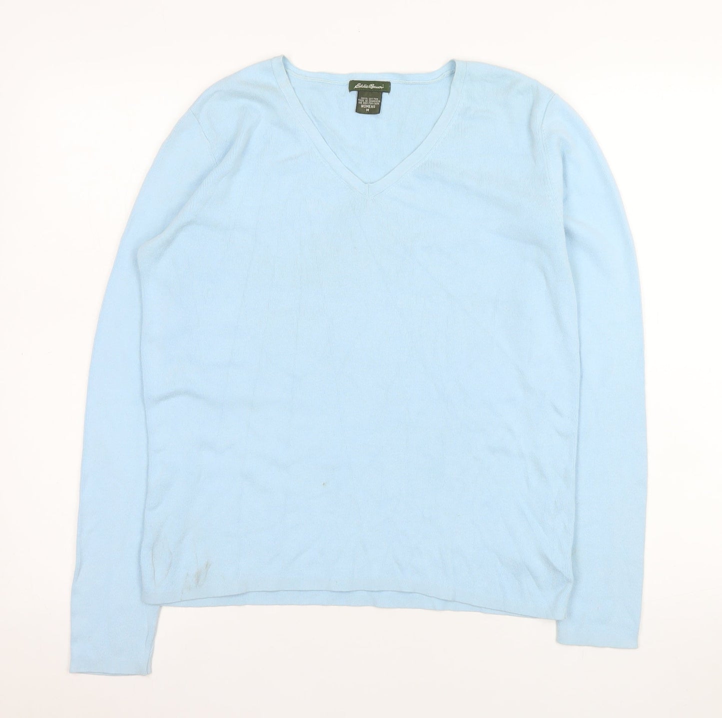 Eddie Bauer Womens Blue Cotton V-Neck Long Sleeve Pullover Jumper M