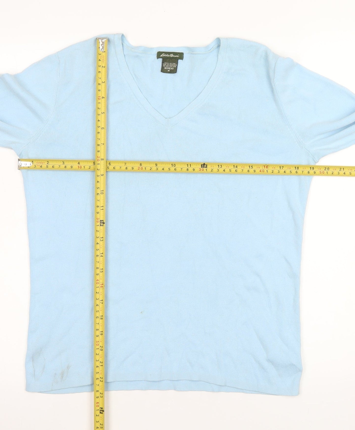 Eddie Bauer Womens Blue Cotton V-Neck Long Sleeve Pullover Jumper M