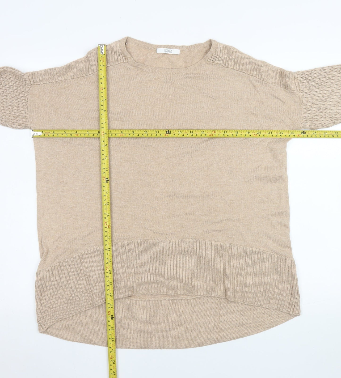 Marks and Spencer Women Beige Long Sleeve Pullover Jumper UK 14