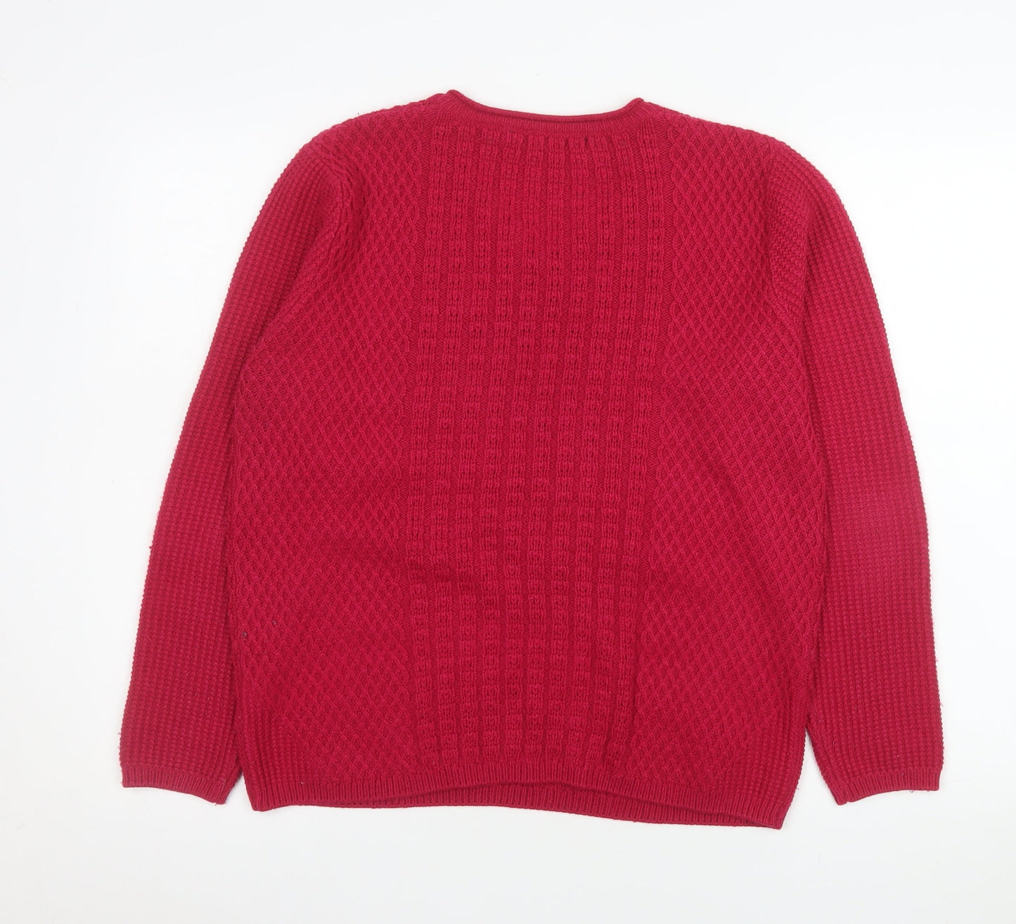 Isle Essentials Women Red Acrylic V-Neck Cable Knit Jumper Size 14-16