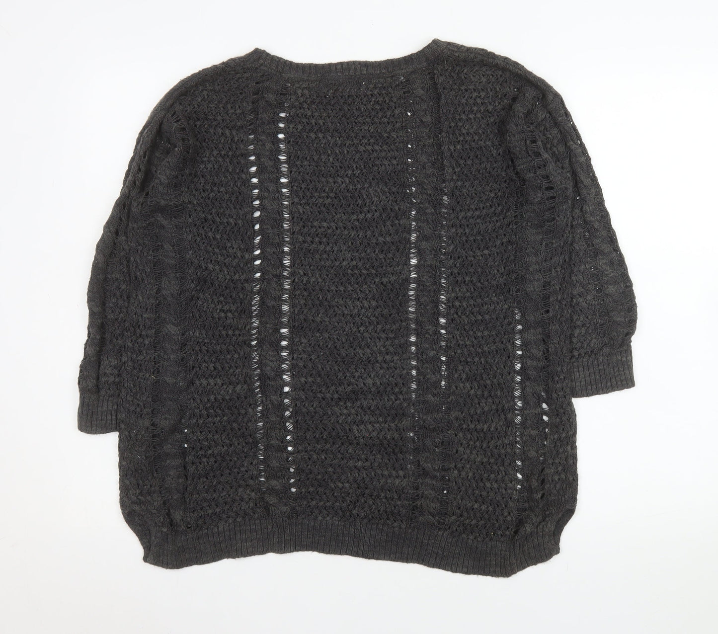 Fat Face Women’s Black Open-Knit Linen Cotton Jumper Size 12