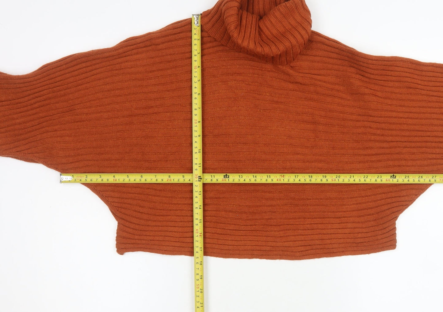 New Look Women Brown Roll Neck Ribbed Knit Long Sleeve Jumper Size L