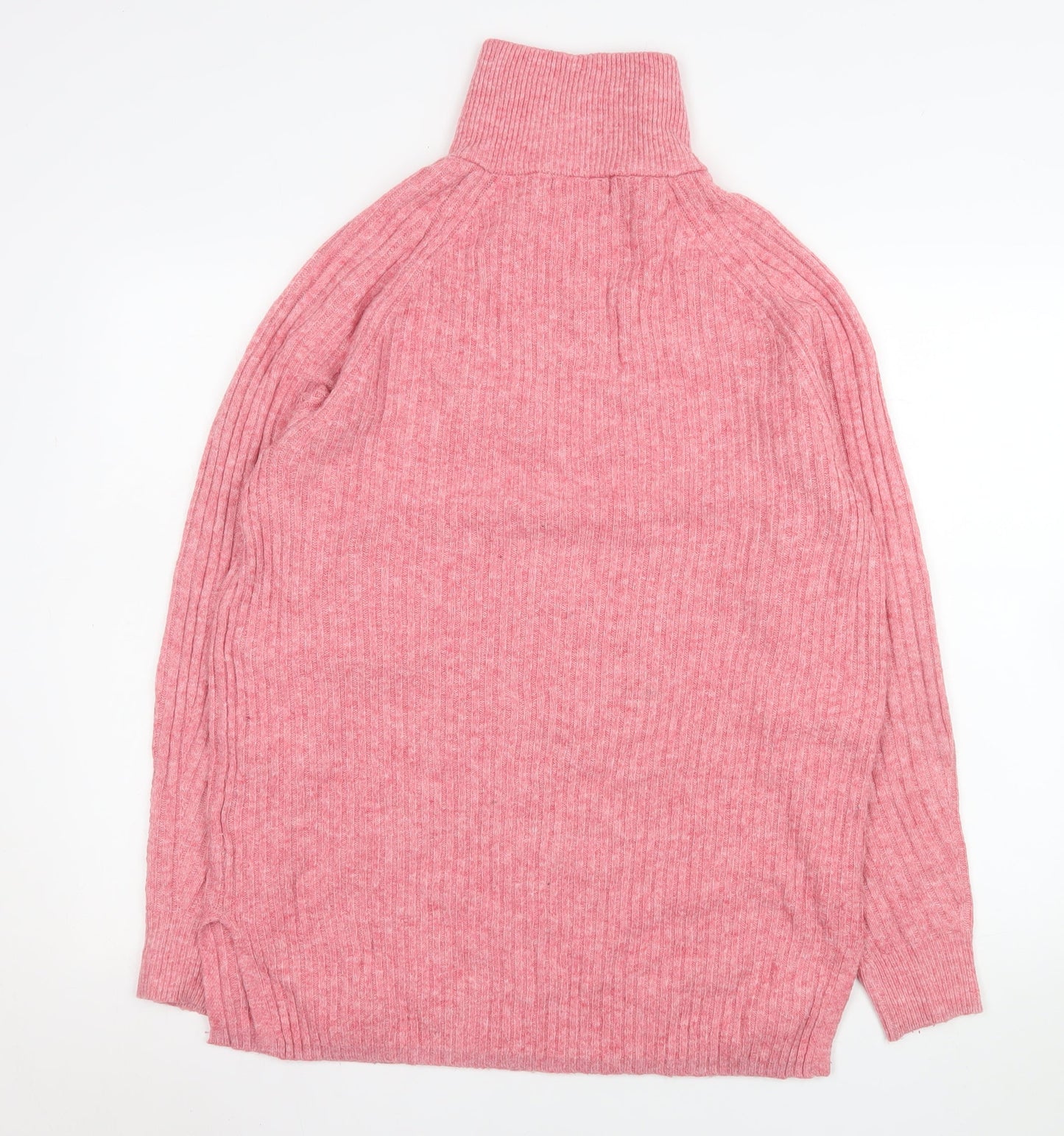 Marks and Spencer Women Pink 1/2 Zip Ribbed Pullover Sweater M