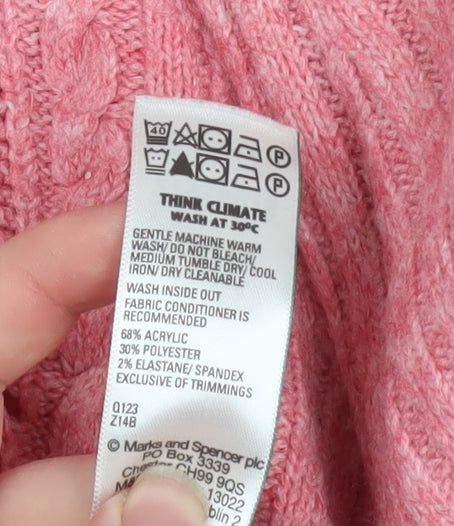 Marks and Spencer Women Pink 1/2 Zip Ribbed Pullover Sweater M
