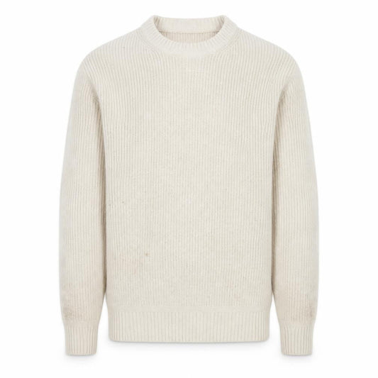Tu Men Beige Ribbed Knit Crew Neck Pullover Jumper M