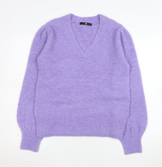 Very Women’s Purple V-Neck Long Sleeve Knit Pullover Jumper Size 10