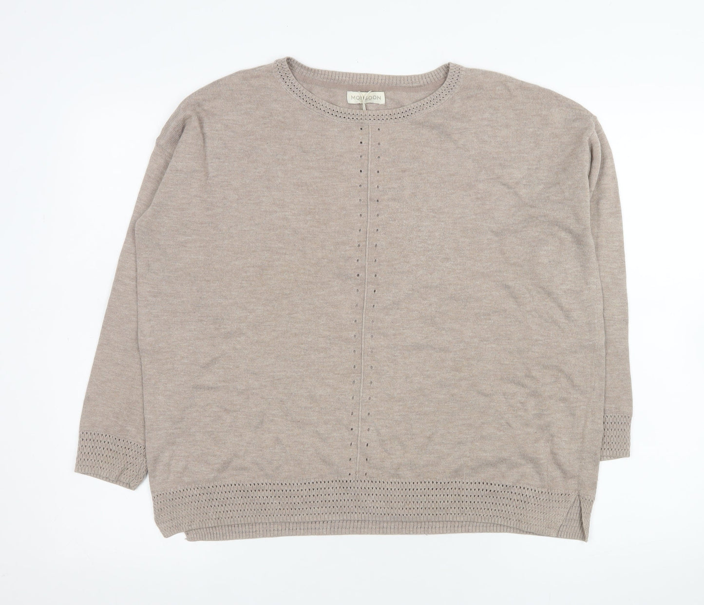Monsoon Women's Beige Knit Long Sleeve Pullover Jumper Size M