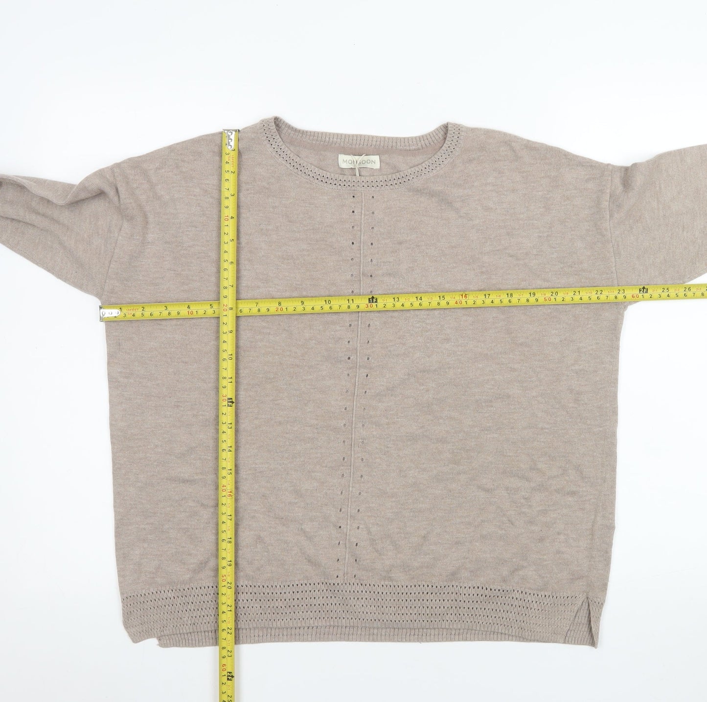 Monsoon Women's Beige Knit Long Sleeve Pullover Jumper Size M