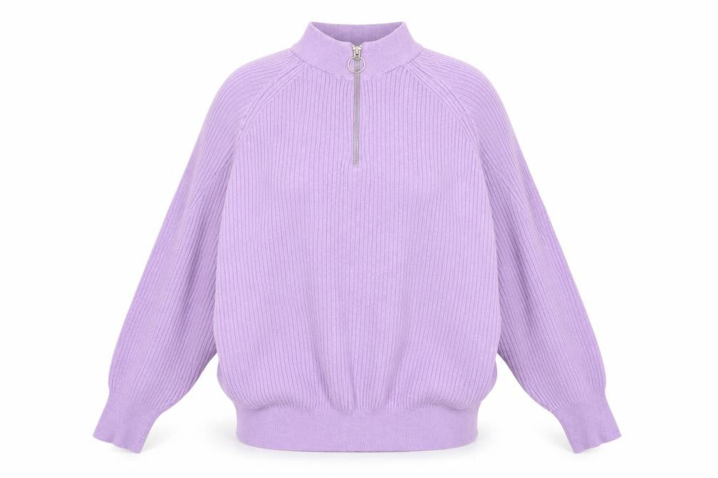 Marks & Spencer Women’s Dusted Lilac Ribbed 1/2 Zip Pullover Sweater Size L