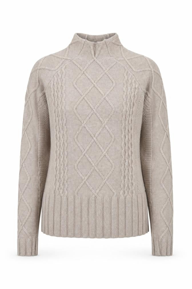 Cyrus Womens Beige Cable-Knit Mock Neck Pullover Jumper XS