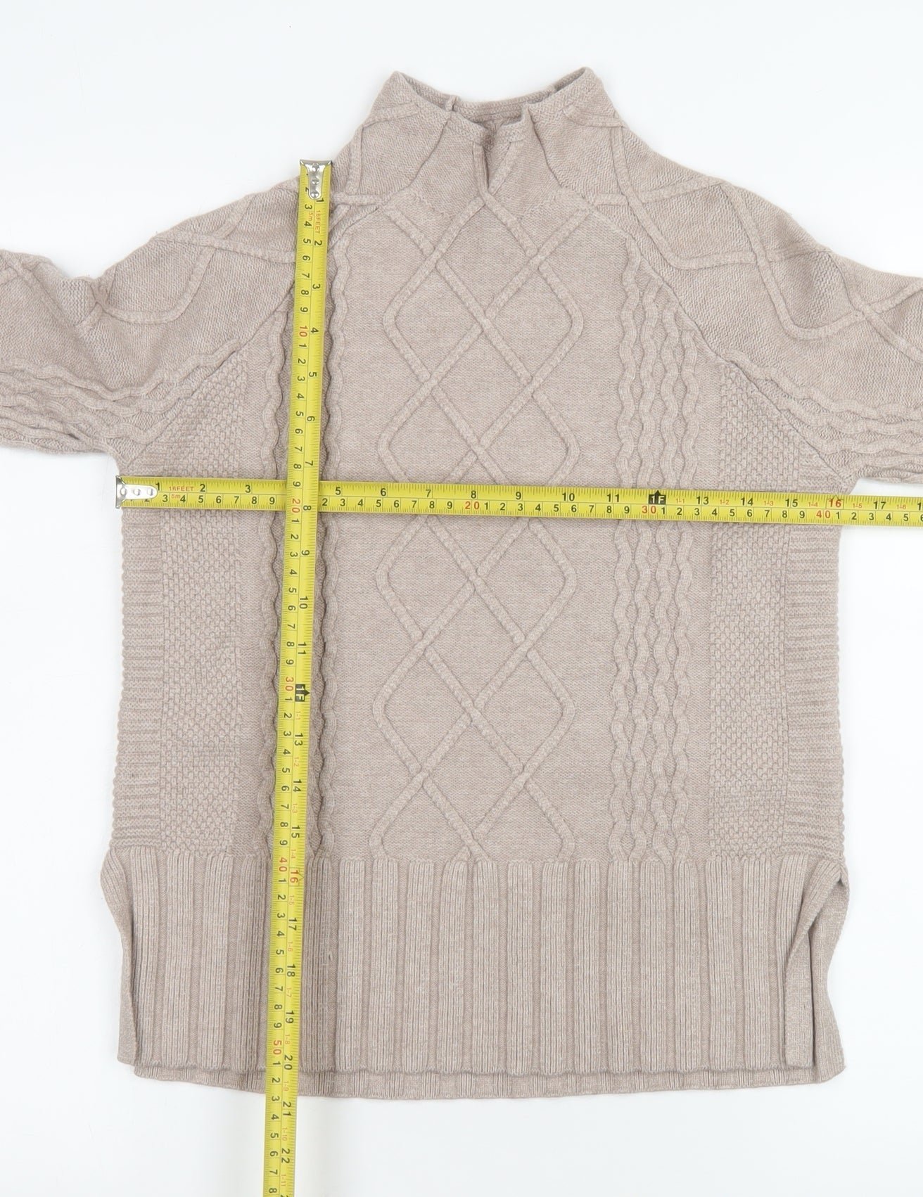 Cyrus Womens Beige Cable-Knit Mock Neck Pullover Jumper XS