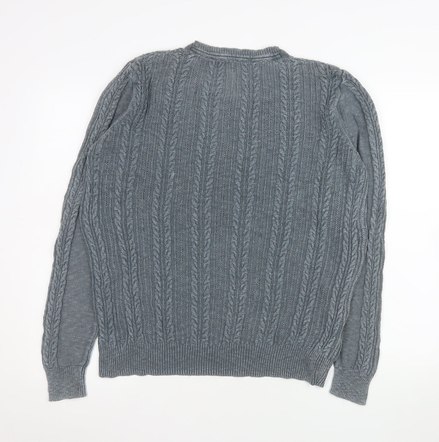 Mango Men's Grey L V-Neck Cable Knit Cotton Jumper