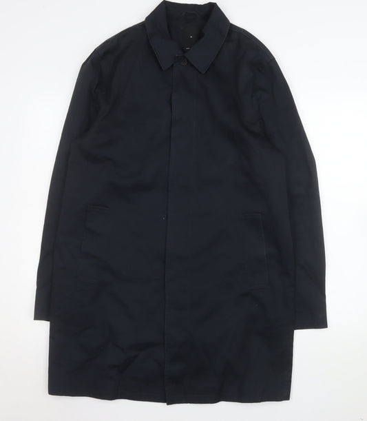 New Look Men Blue Cotton Acrylic Long Trench Coat M Regular