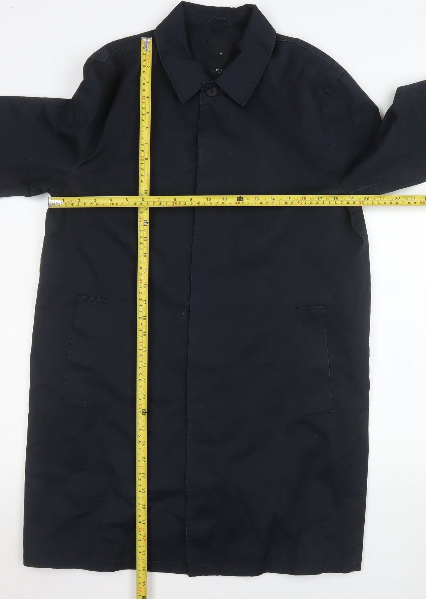 New Look Men Blue Cotton Acrylic Long Trench Coat M Regular