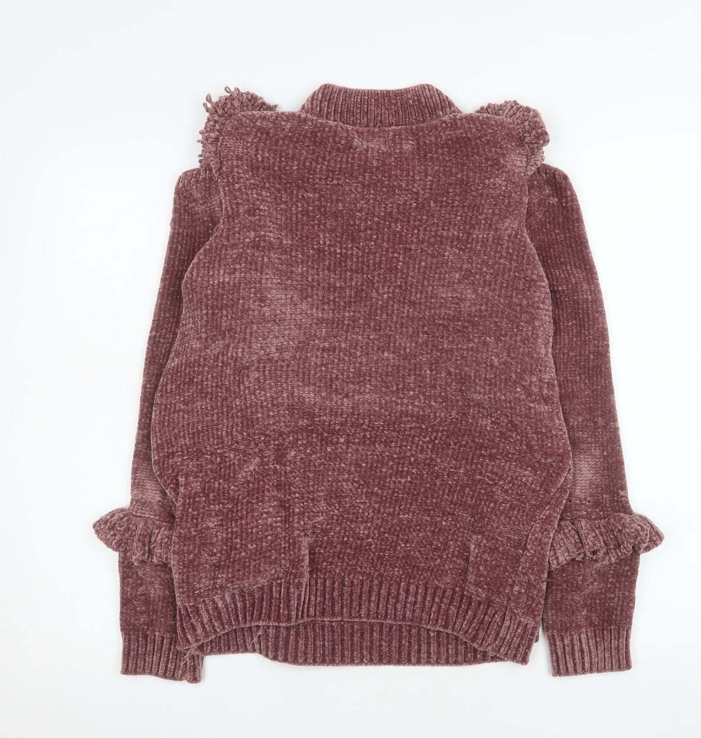 River Island Women Pink Ruffle Knit Roll Neck Jumper Size 10