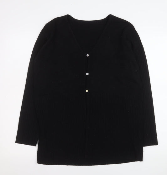BHS Womens Black Acrylic V-Neck Long Sleeve Cardigan Size 14