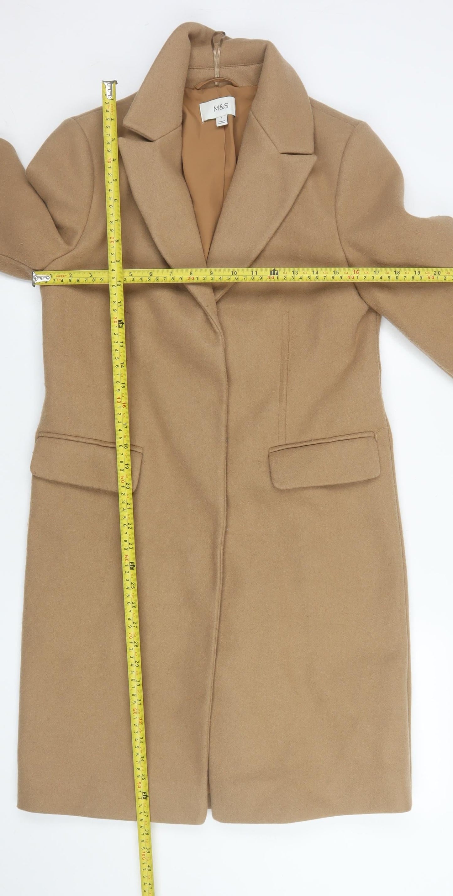 Marks and Spencer Women Beige Size 8 Classic Mid-Length Coat