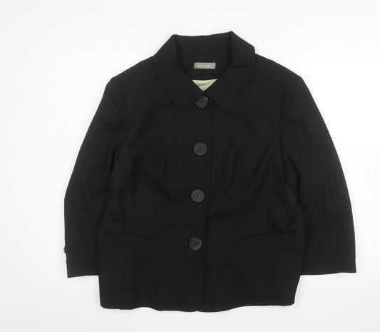 KENAR Womens Black Size 18 Wool Blend Single-Breasted Suit Jacket