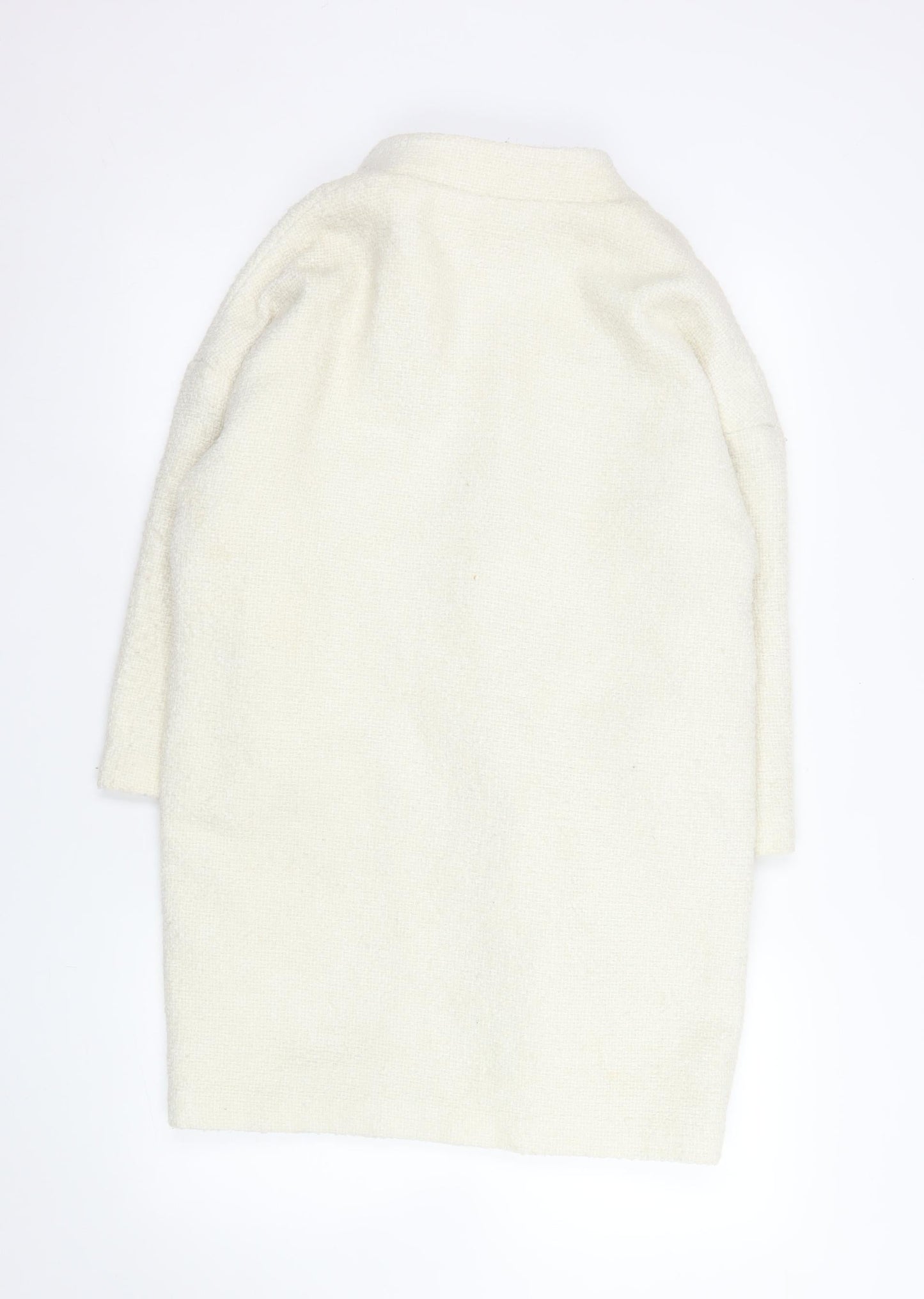 H&M Women Ivory Wool Blend Textured Mid-Length Coat Size 6