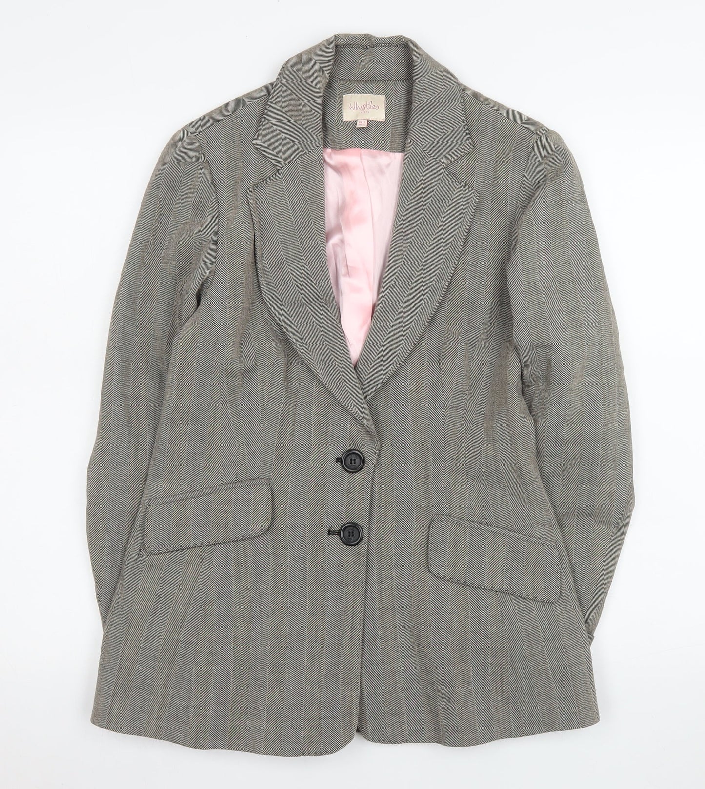 Whistles Women Grey Wool Blend Herringbone Blazer UK 12 Classic Fit