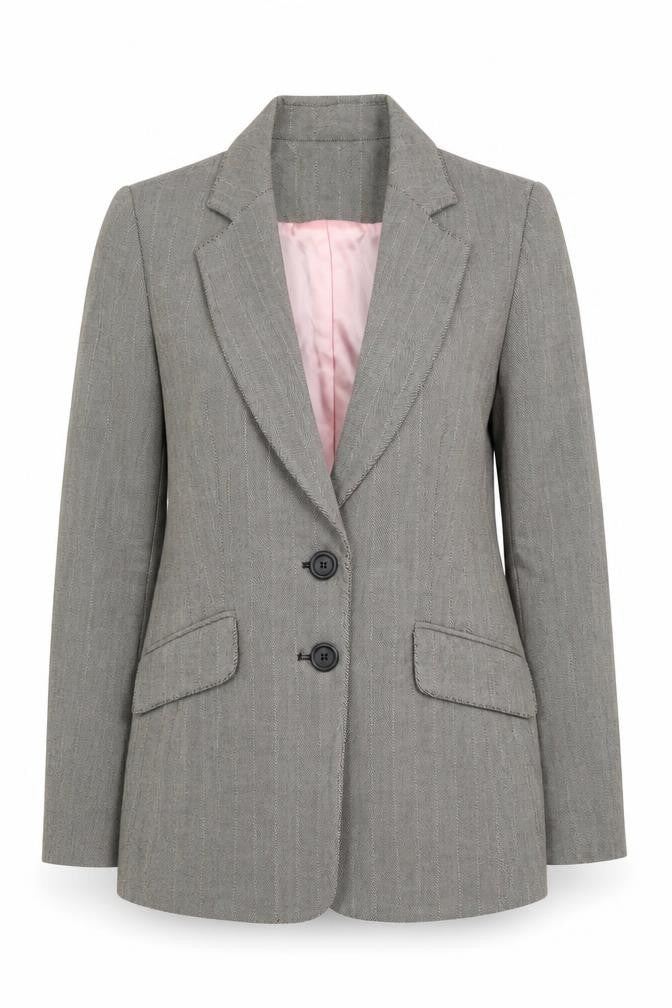Whistles Women Grey Wool Blend Herringbone Blazer UK 12 Classic Fit